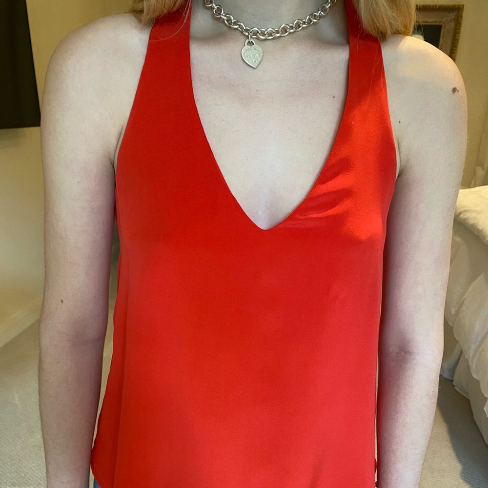 Red/orange silk shirt